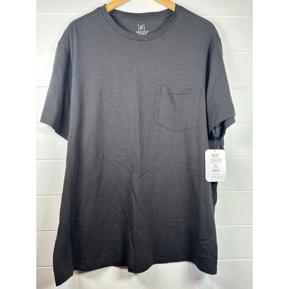 George Mens 2XL Black‎ Soot Striped Short Sleeve T-Shirt with Pocket NWT